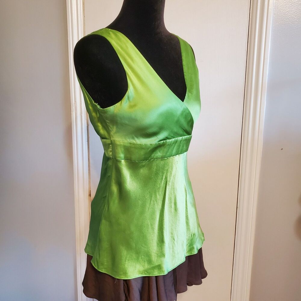 INC Y2k Silk Satin Green Babydoll Top Size 4 Going Out Forest Fairy Feminine - Picture 2 of 9